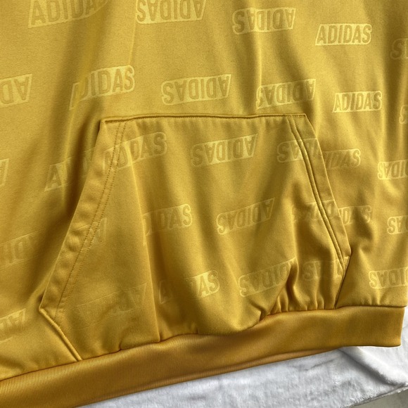 Adidas Hoodie Sweater Men's Sz XL Yellow All over Logo Active Gym Sport - Picture 3 of 8